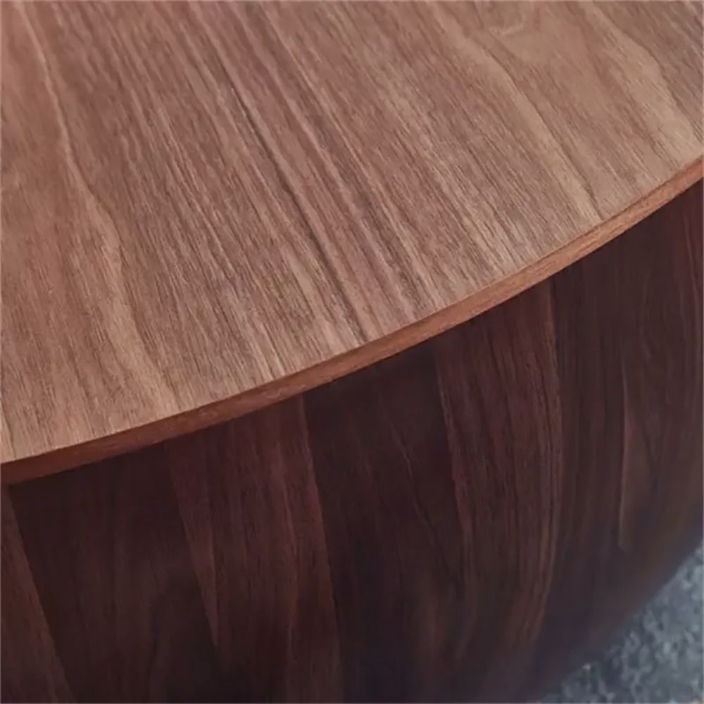 Round Drum Coffee Table with Storage Walnut Bowl Shaped Coffee Table