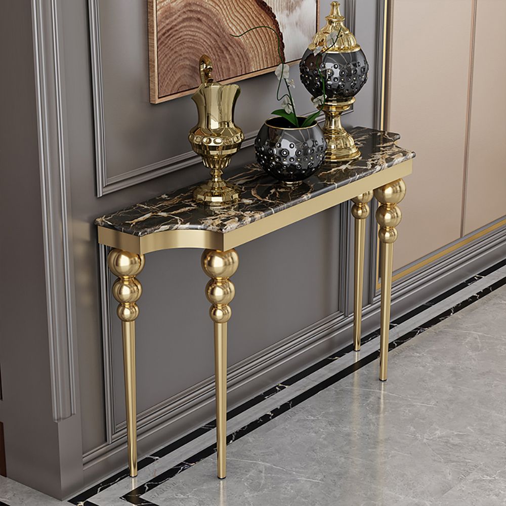 47.2" Classical Black Marble Console Table Narrow Entryway Table