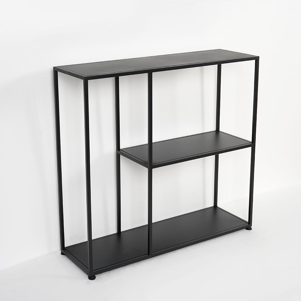 Black Rectangular Narrow Console Table with Shelves Industrial Metal