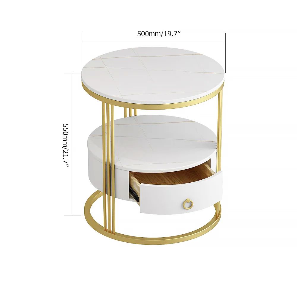 Mesita de noche moderna de mármol blanco con cajón con estante mesa