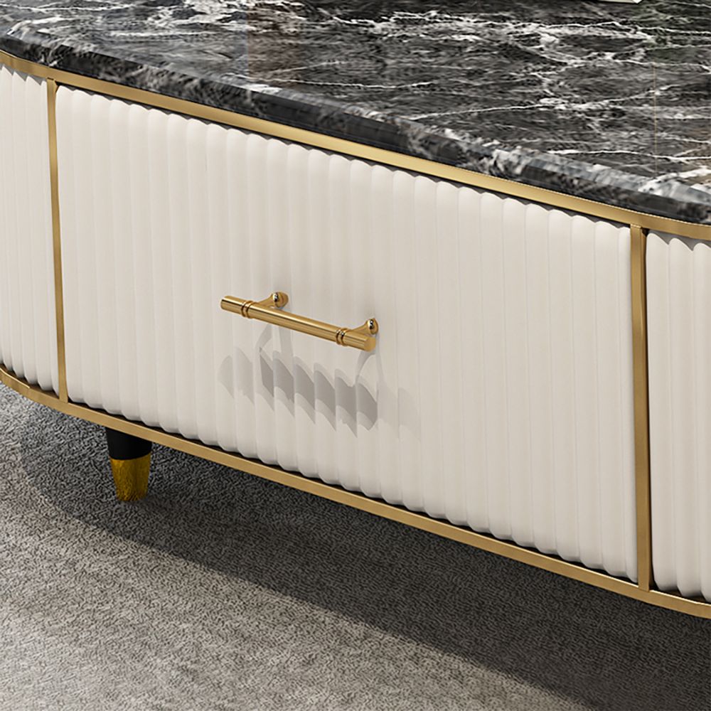 Modern White & Black TV Stand & Coffee Table Set with 2 Drawers & 2 Doors