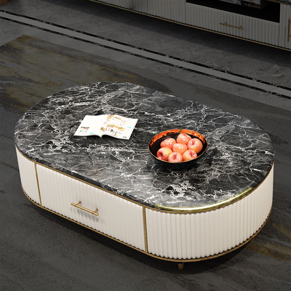 Modern White & Black TV Stand & Coffee Table Set with 2 Drawers & 2 Doors