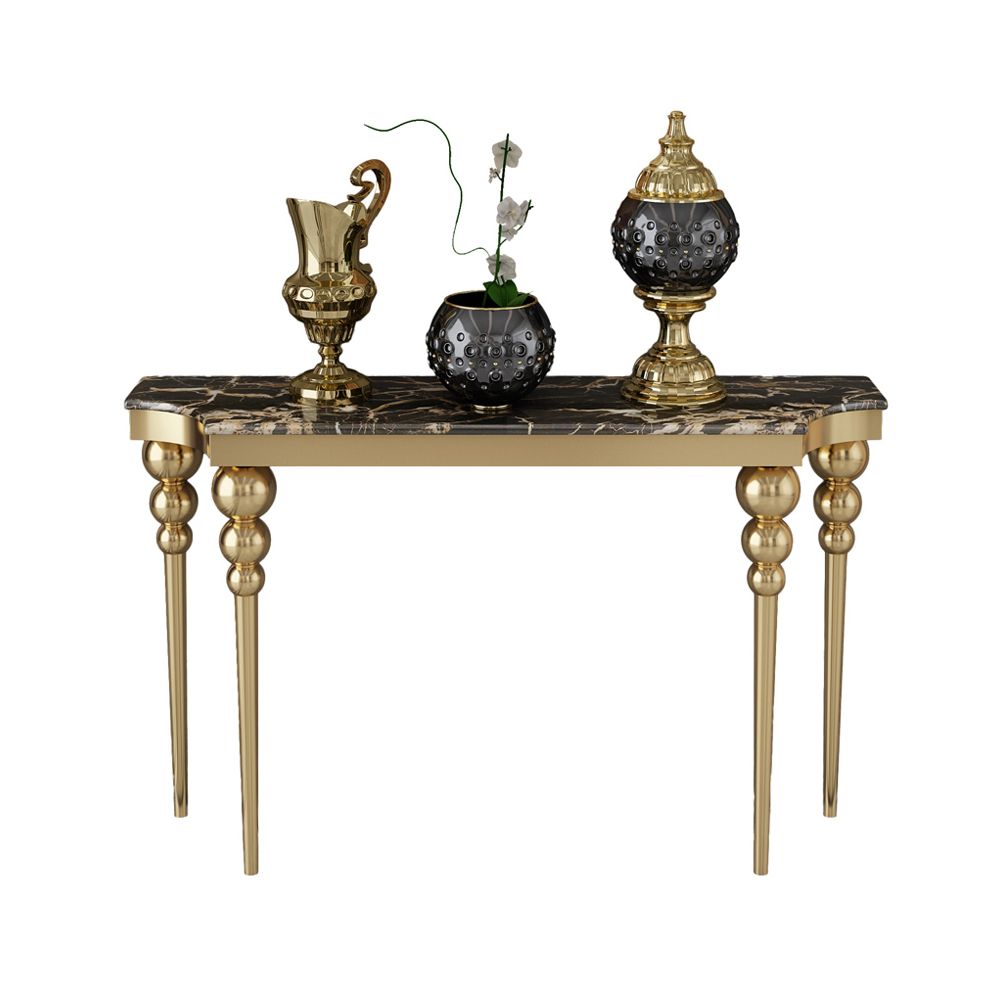 47.2" Classical Black Marble Console Table Narrow Entryway Table