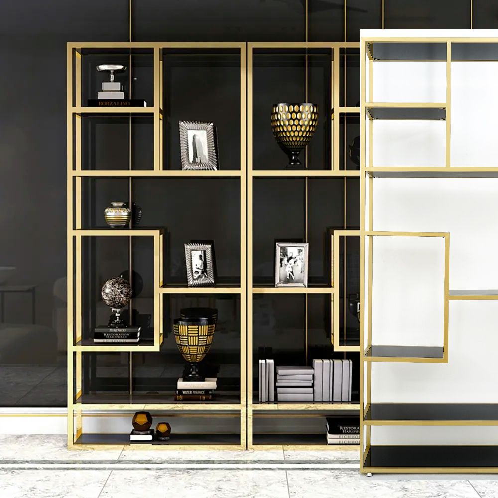 Luxury Display Geometric Bookshelf in Gold & Black