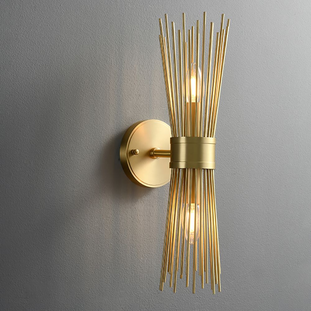 Modern 1 Light Brass Wall Sconce In Wheat Straw Lampshade 