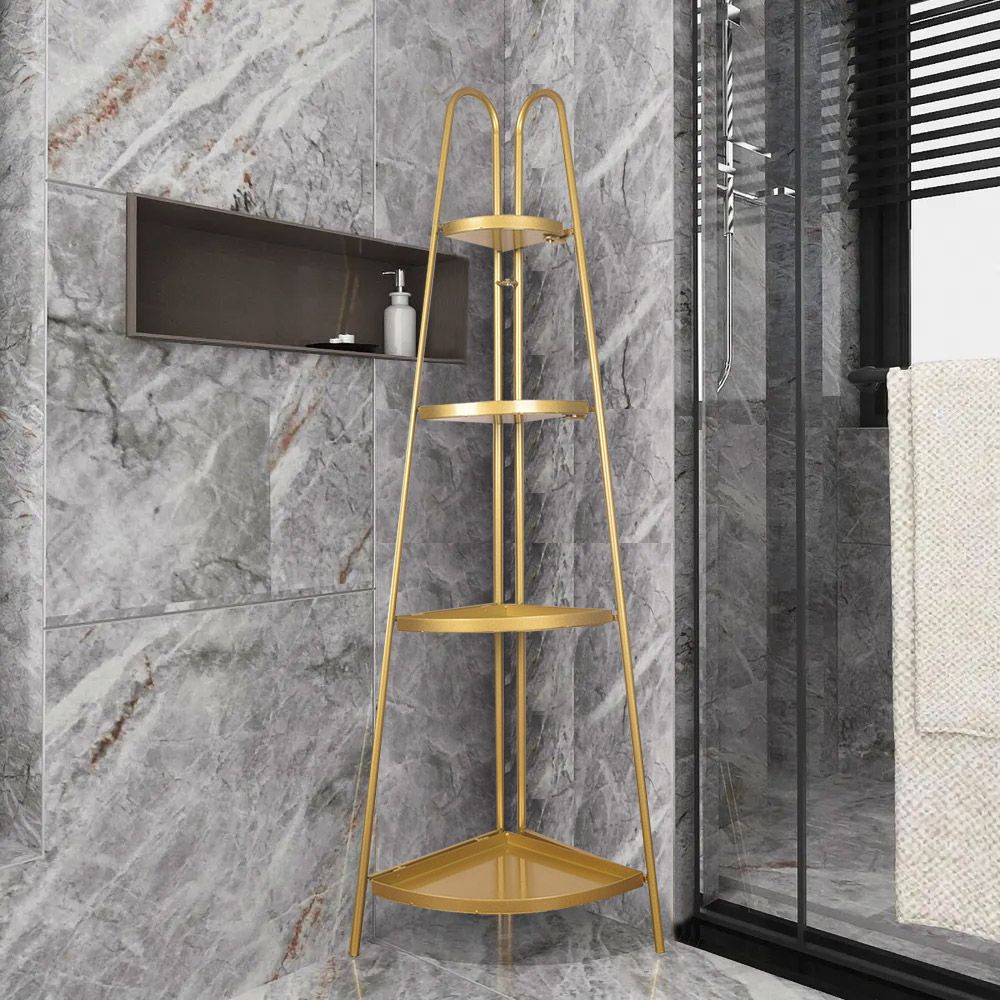Modern Bathroom Floor Corner Storage Shelves in Gold