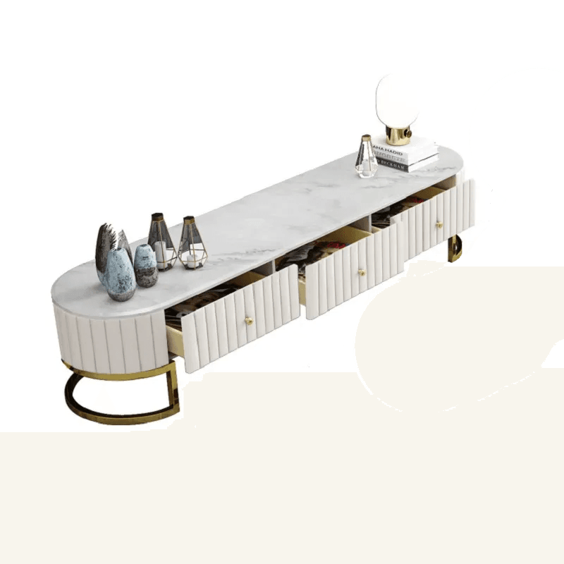 Modern Oval 1800mm TV Stand Faux Marble Top Media Stand with 3 Drawers