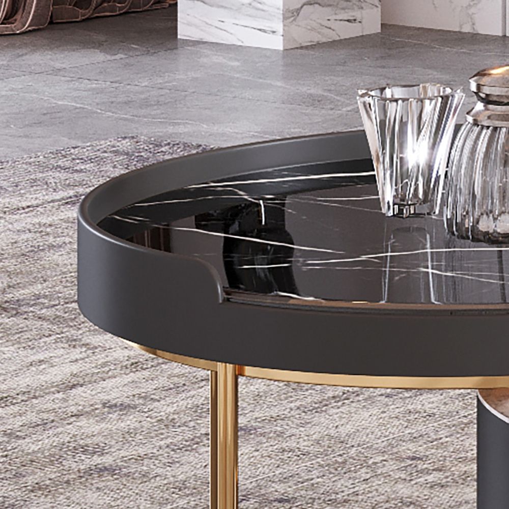 Round Modern Stone Top Nesting Coffee Tables with 1 Drawer