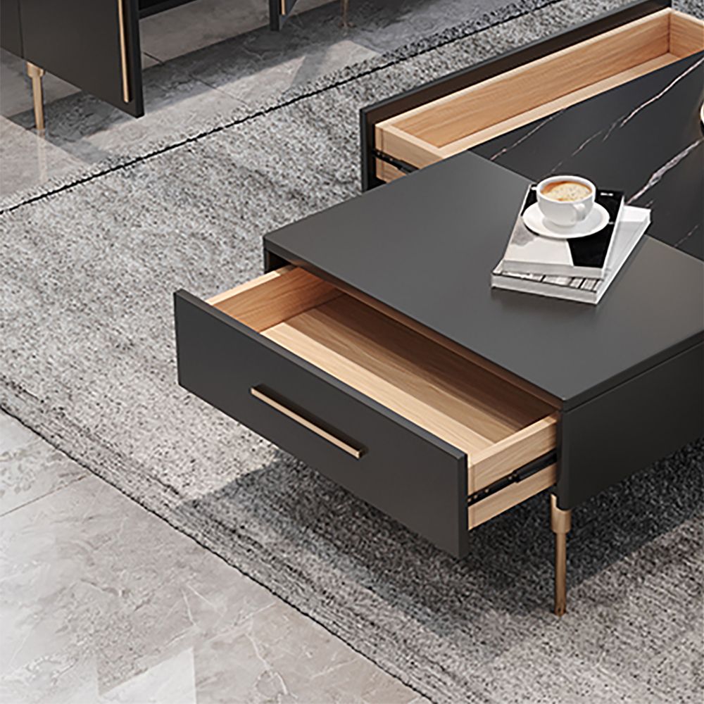 Rectangle Stone Top Coffee Table with 2 Large Drawers