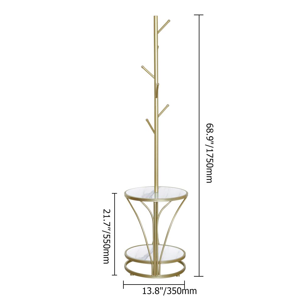 68.9'' Gold Modern Metal Coat Rack Freestanding Hanging with Marble Shelf