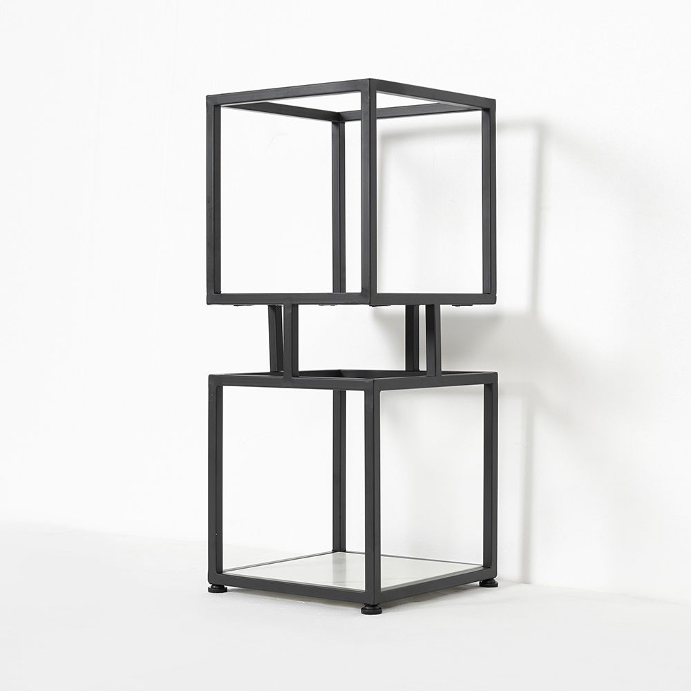 32" Narrow Black Shelf Metal Tower Display Shelf Cube Bookcase