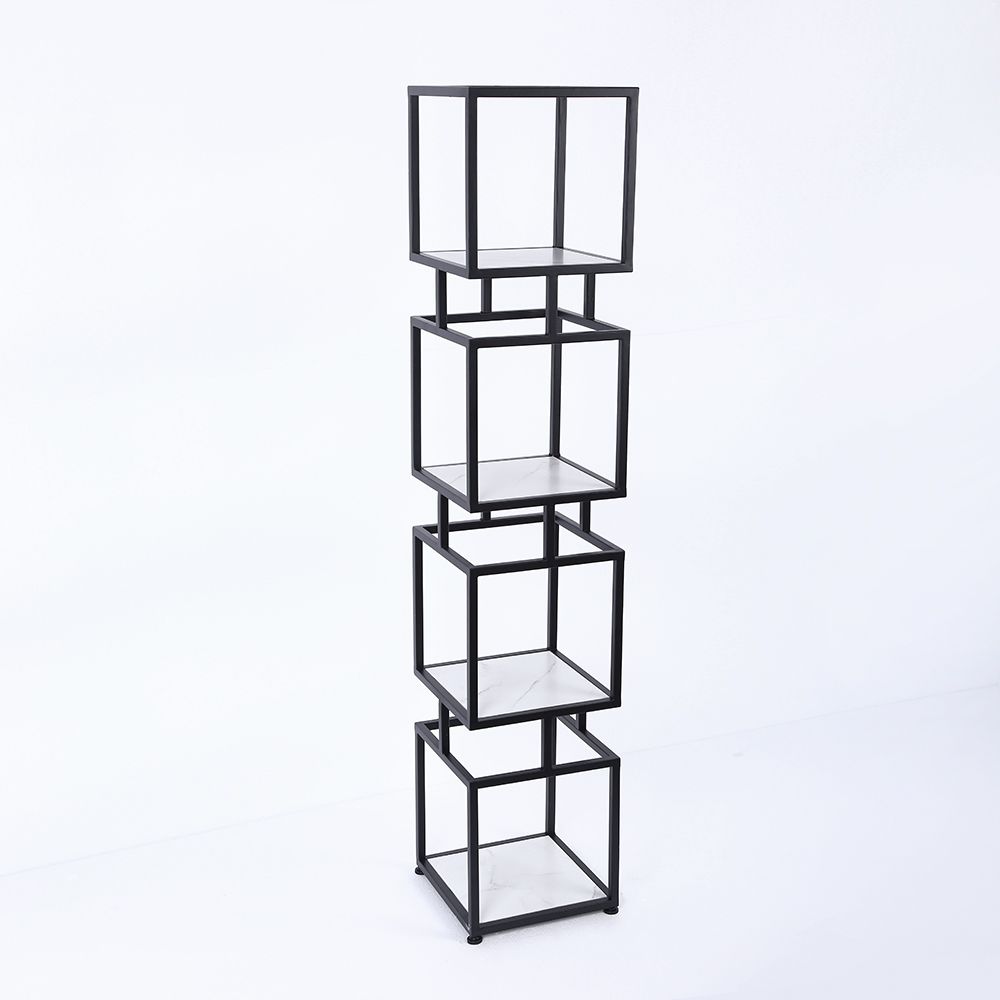 63" Narrow Black Shelf Metal Tower Display Shelf Cube Bookcase
