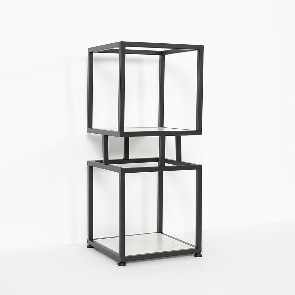 32" Narrow Black Shelf Metal Tower Display Shelf Cube Bookcase