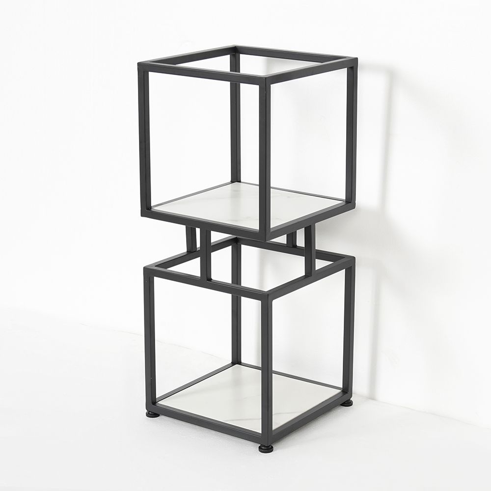 32" Narrow Black Shelf Metal Tower Display Shelf Cube Bookcase