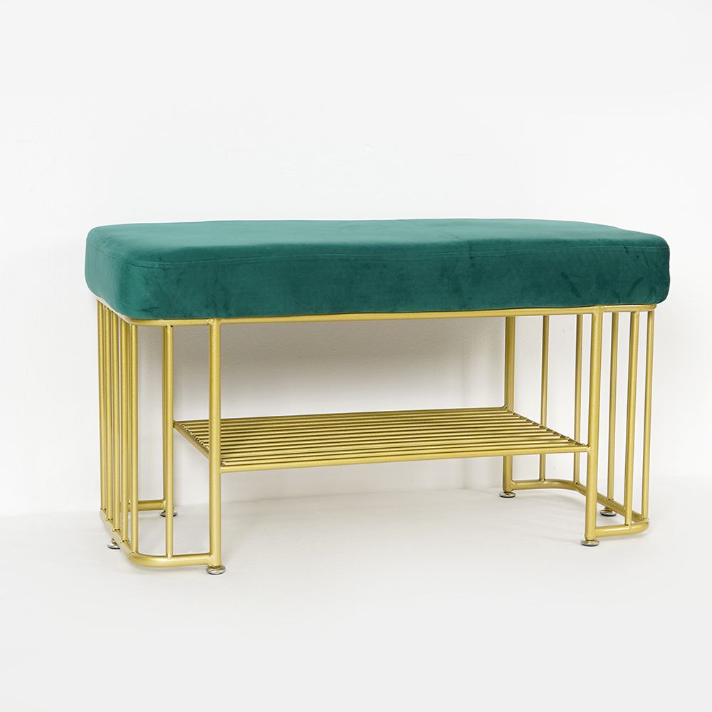 Modern Storage Entryway Bench Green Velvet Upholstered Ottoman Bench