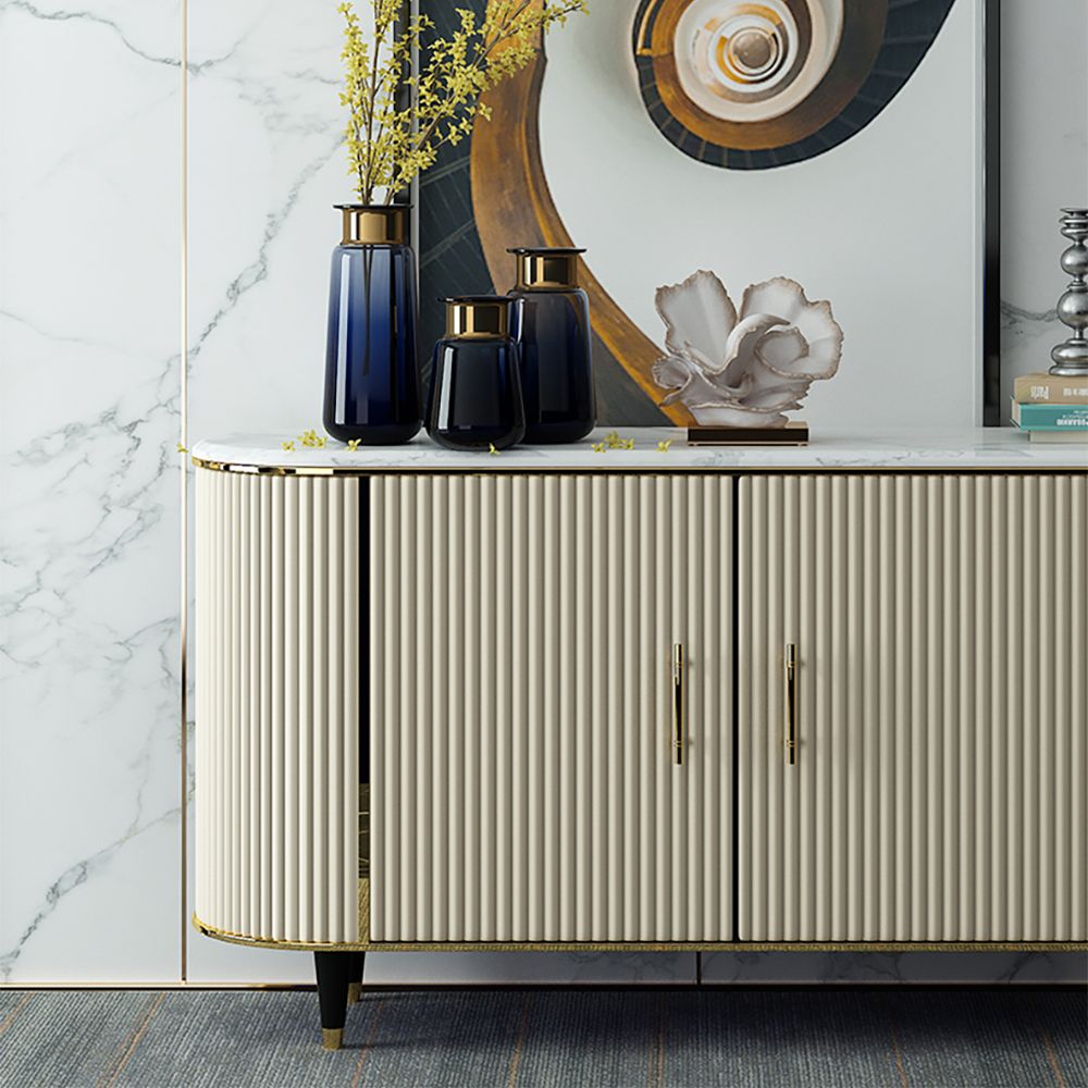 Modern Beige Faux Marble and MDF 2-Door Sideboard Cabinet with Metal ...