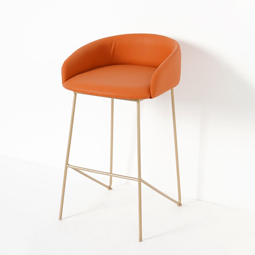 Modern Bar Stool PU Leather Upholstery Gold Finsh Bar Chair with Footrest