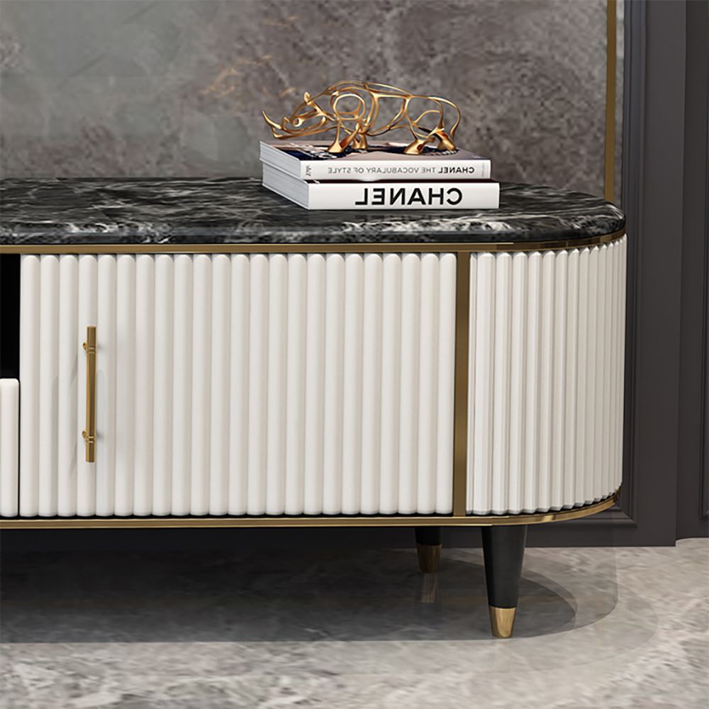 Modern White & Black TV Stand & Coffee Table Set with 2 Drawers & 2 Doors