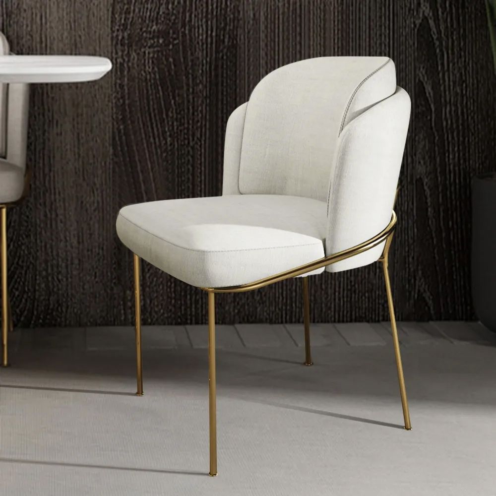 White Dining Chair Modern Cotton & Linen Upholstered Dining Chair in