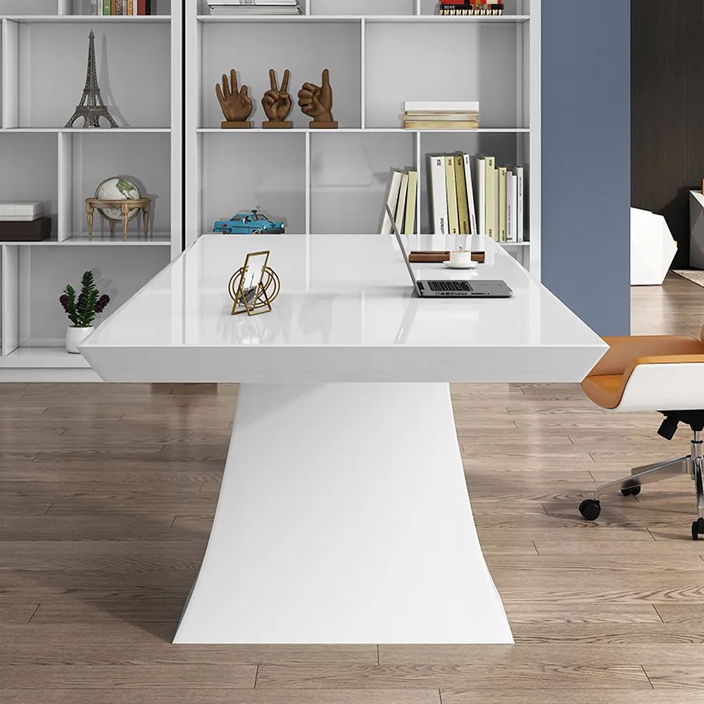 2 Pieces Concise Contemporary White Office Desk and Adjustable Chair