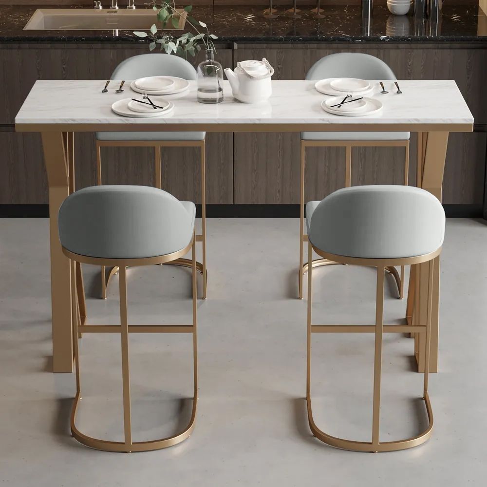 Gray PU Leather Upholstered Bar Stool in Gold Set of 2