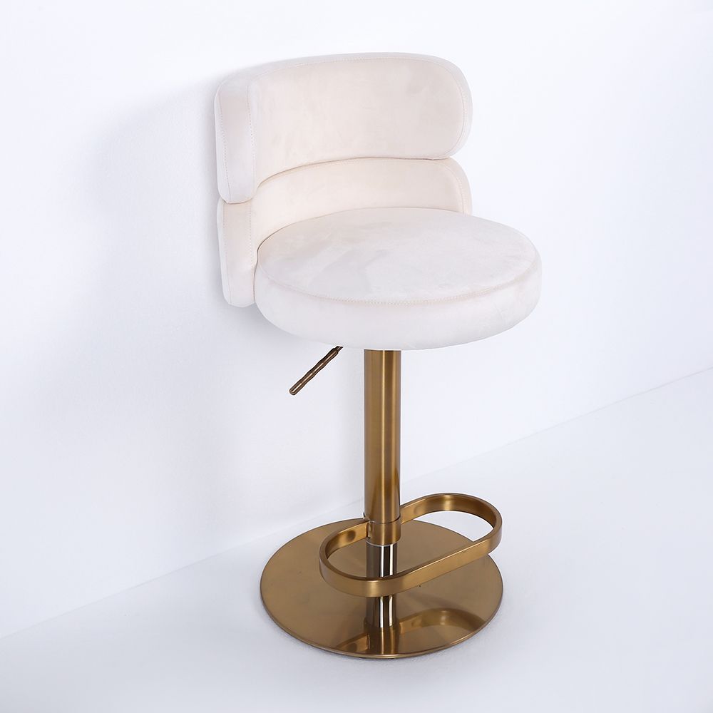 Swivel Bar Stool with Backrest Adjustable Height Beige Velvet