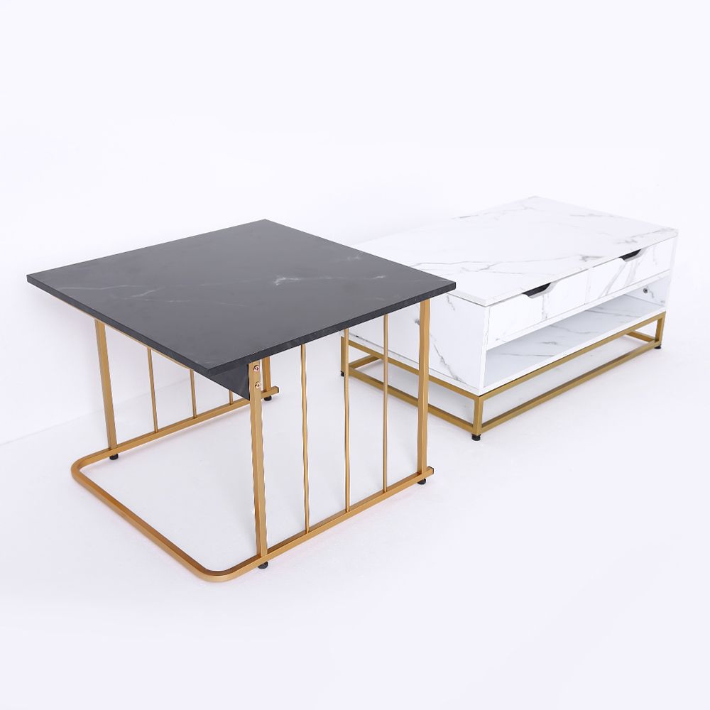 Modern Nesting Coffee Table Set with Drawers & Shelves in Black & White