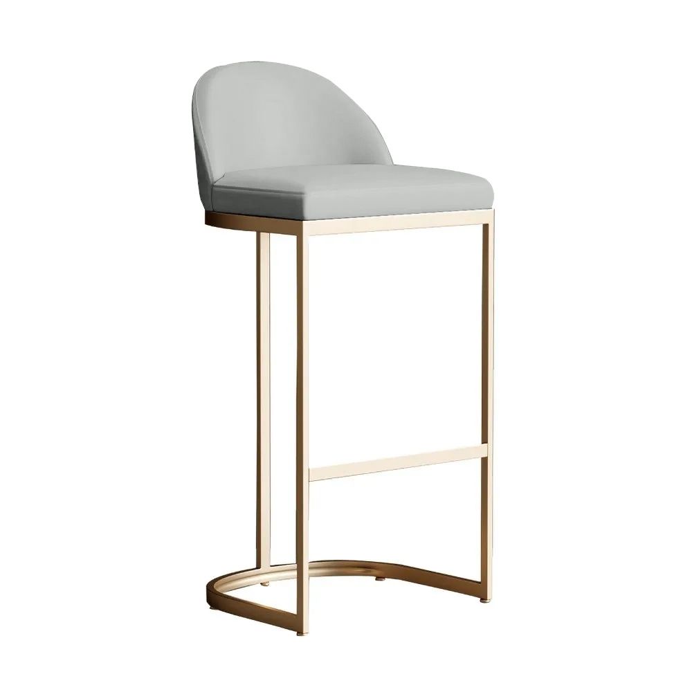 Gray PU Leather Upholstered Bar Stool in Gold Set of 2