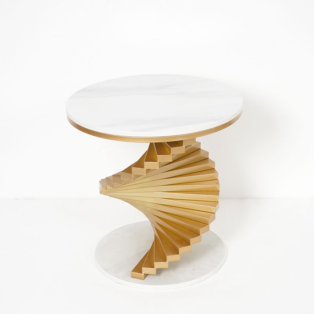 Moderner weißer Beistelltisch mit Marmor-Tischplatte