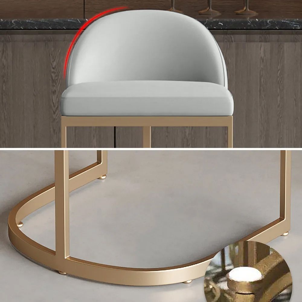 Gray PU Leather Upholstered Bar Stool in Gold Set of 2