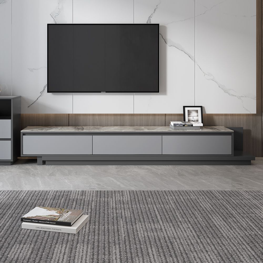 Modern Extendable Stone Top TV Stand with 3 Drawers