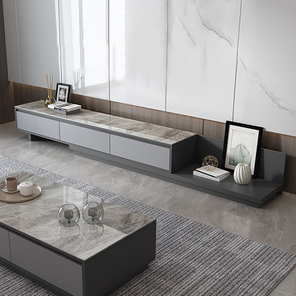 Modern Extendable Stone Top TV Stand with 3 Drawers