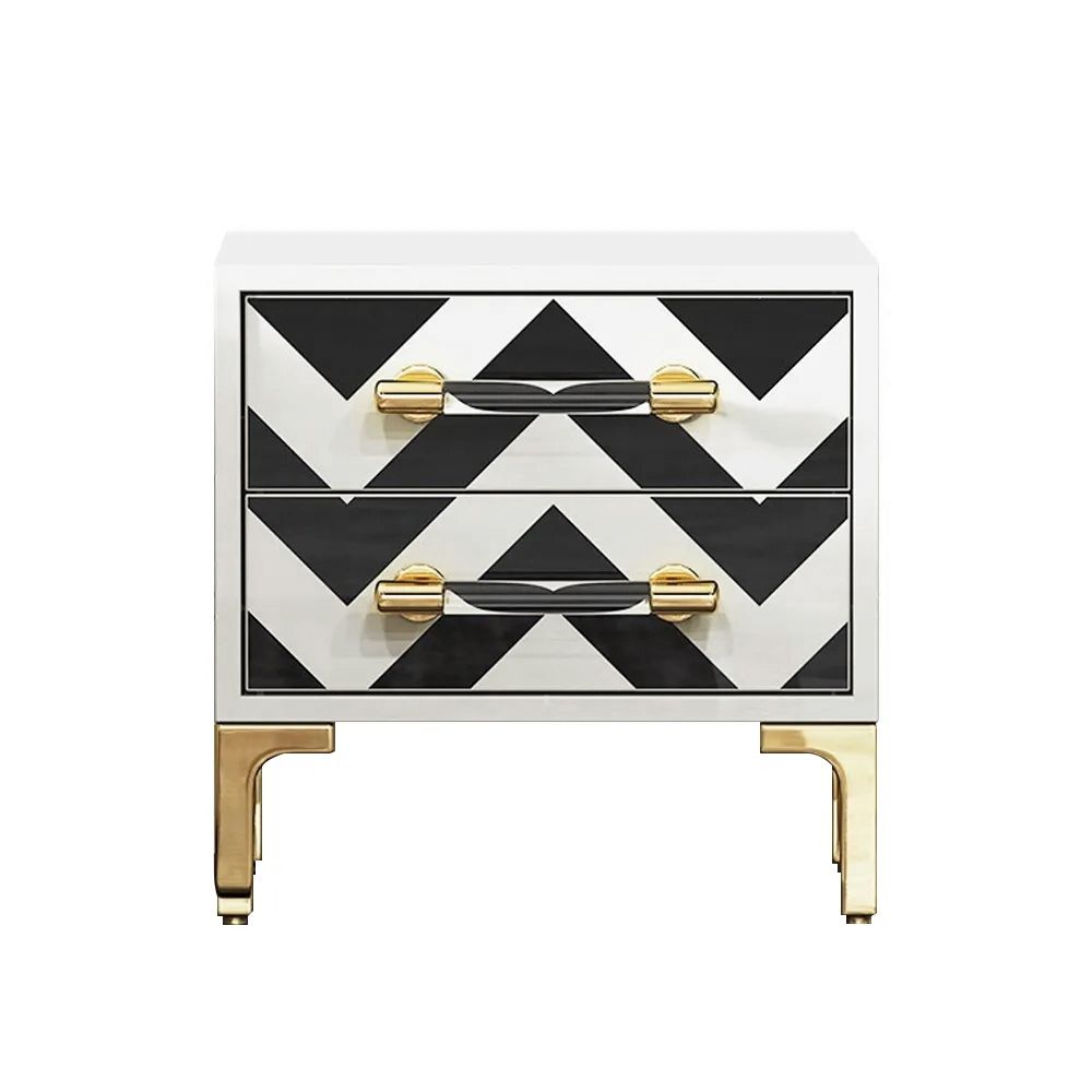 2 Drawers Black & White Nightstand with Drawer Mid-Century Bedside ...