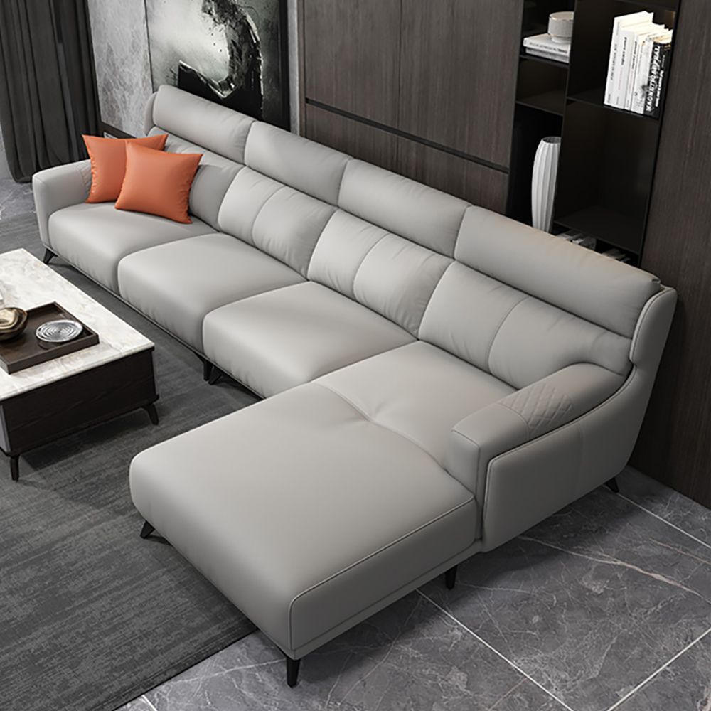 129 9 Light Gray Faux Leather Sectional Sofa With Right Chaise L Shape