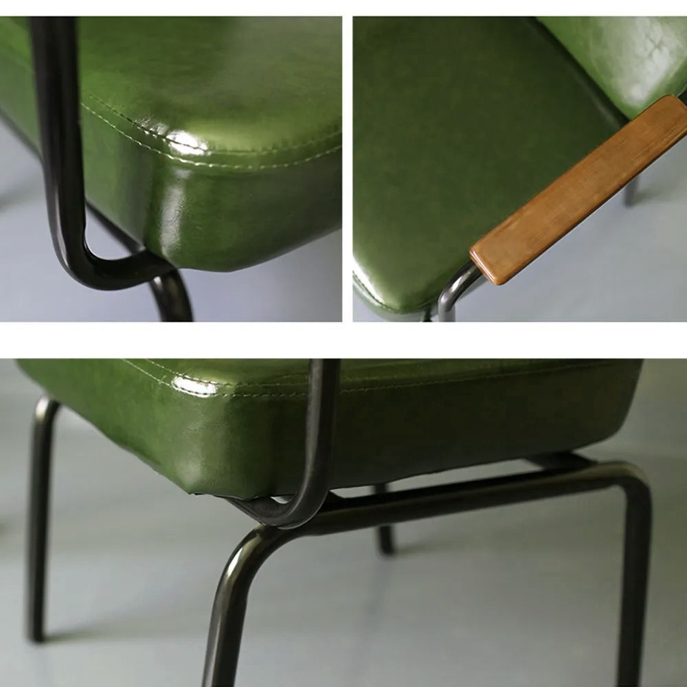Industrial Vintage Green Faux Leather Dining Chair With Arm Set of 2