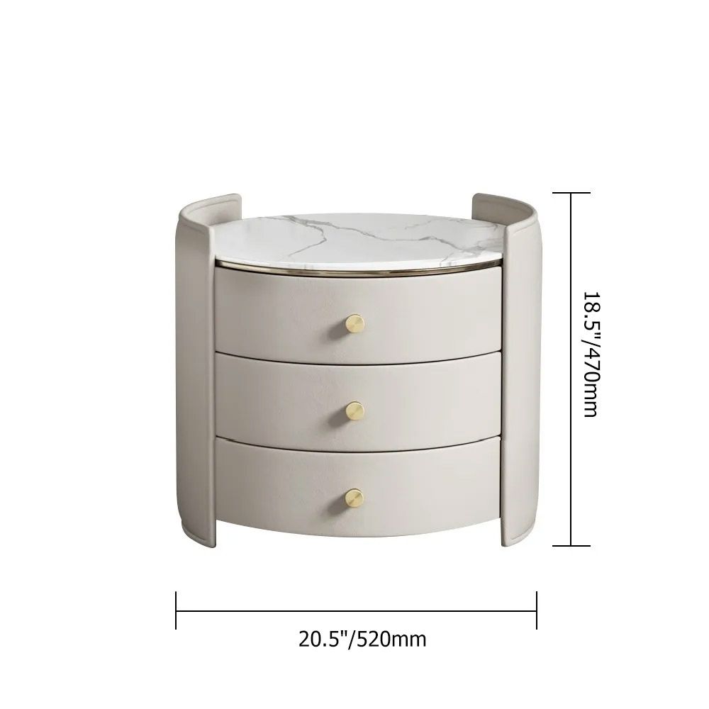 Moderner Nachttisch runder Beistelltisch in Beiger mit 3 Schubladen