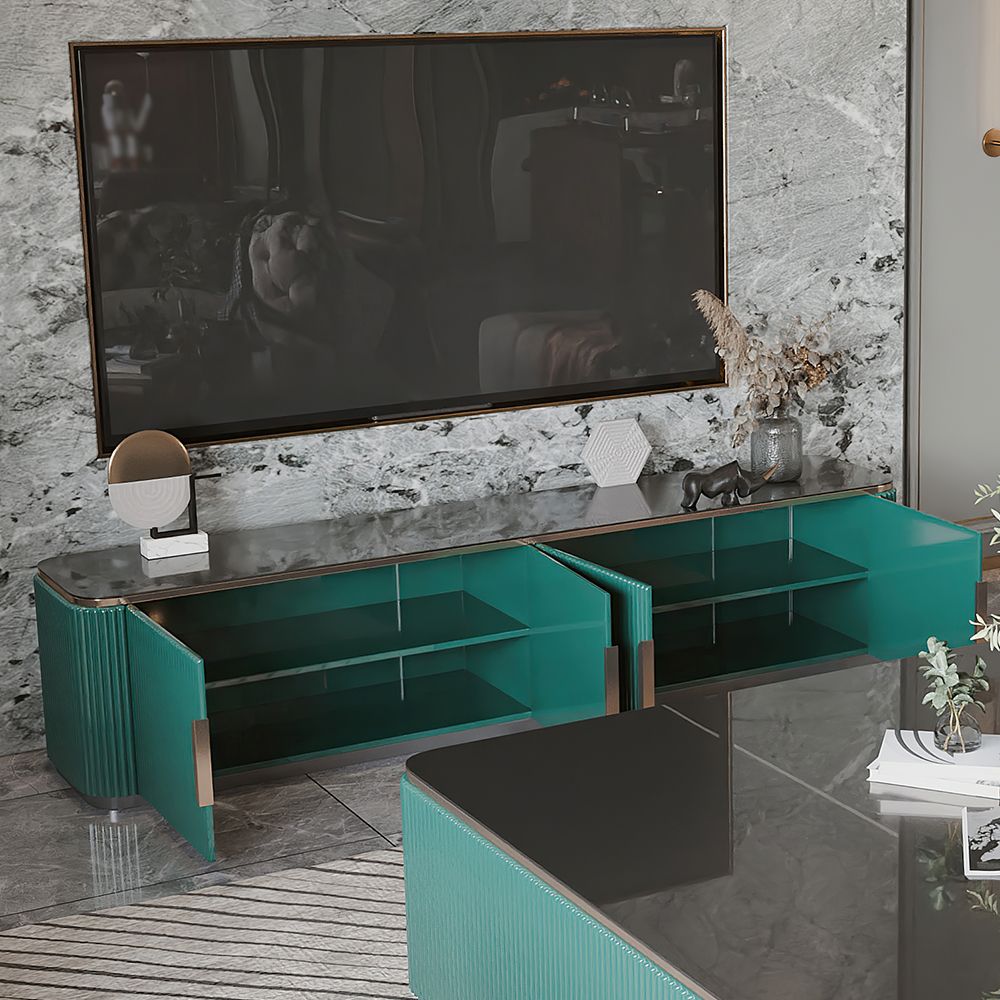 78.7" Green Modern Stone Top TV Stand Media Console with 4 Doors