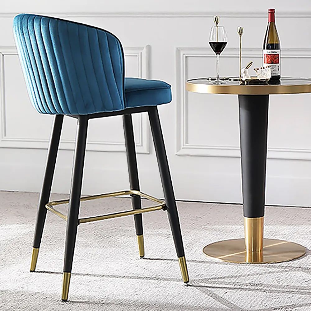 Blue Counter Height Bar Stool Tufted Upholstered Velvet Counter Stool ...