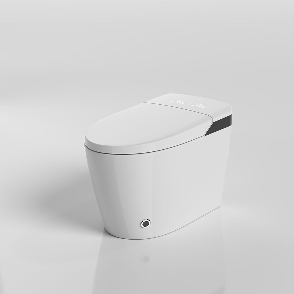 Smart 1-Piece Elongated Automatic Toilet in White LED Display Screen