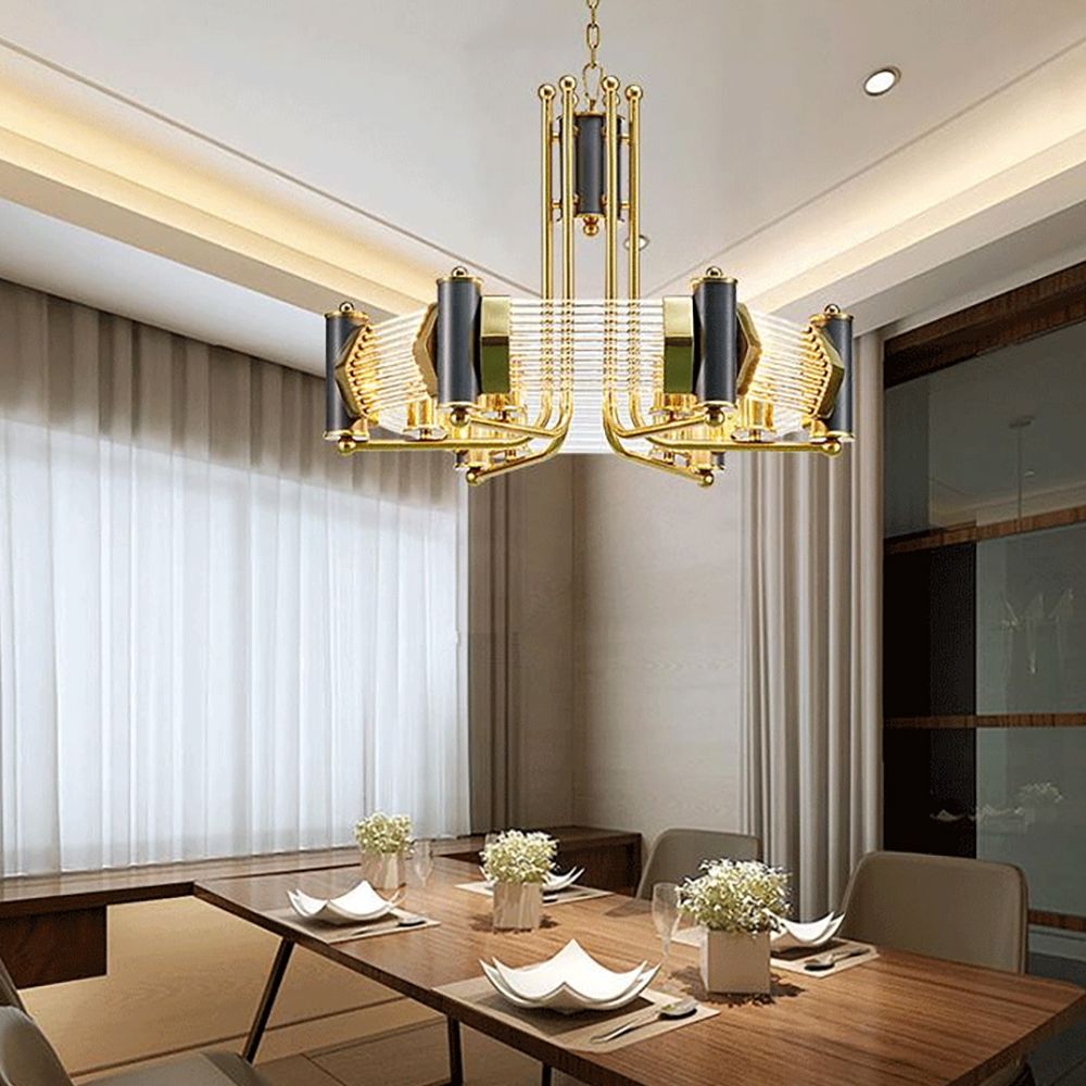 Modern Luxury Chandelier Ceiling Light with Adjustable Height in Black