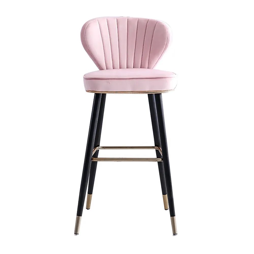 Pink Velvet Upholstered Counter Height Bar Stool with Back Set of 2