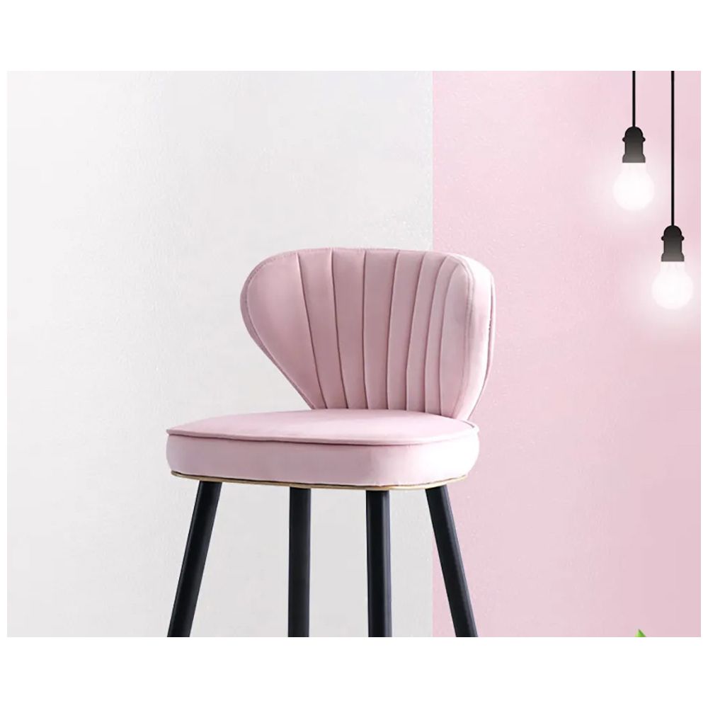 Pink Velvet Upholstered Counter Height Bar Stool with Back Set of 2
