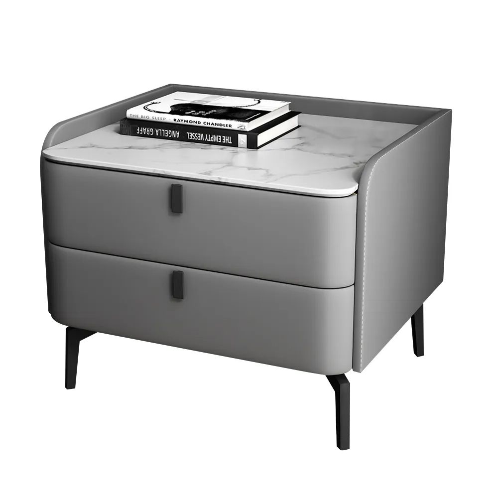 Gray Modern Luxury 2 Drawers Bedroom Nightstand Stone Bedside Table