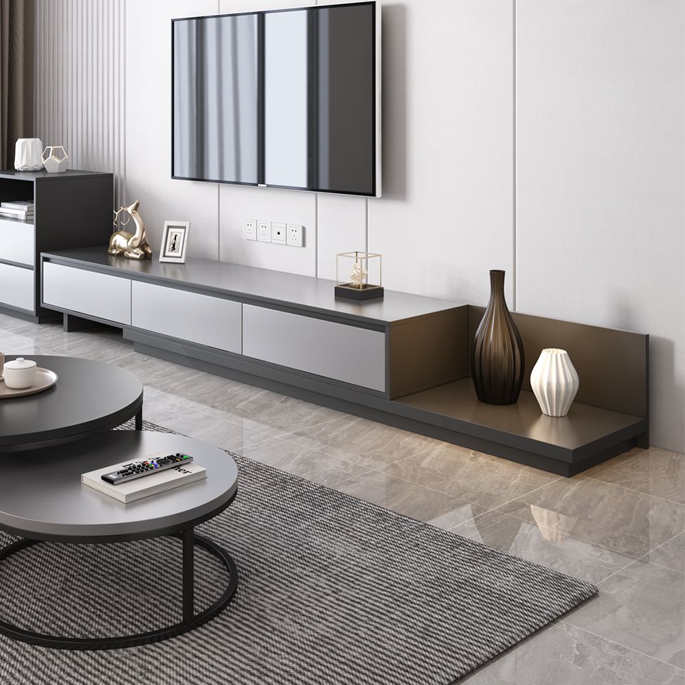 Modern Gray Retractable TV Stand Extendable Media Console with 3 Drawers