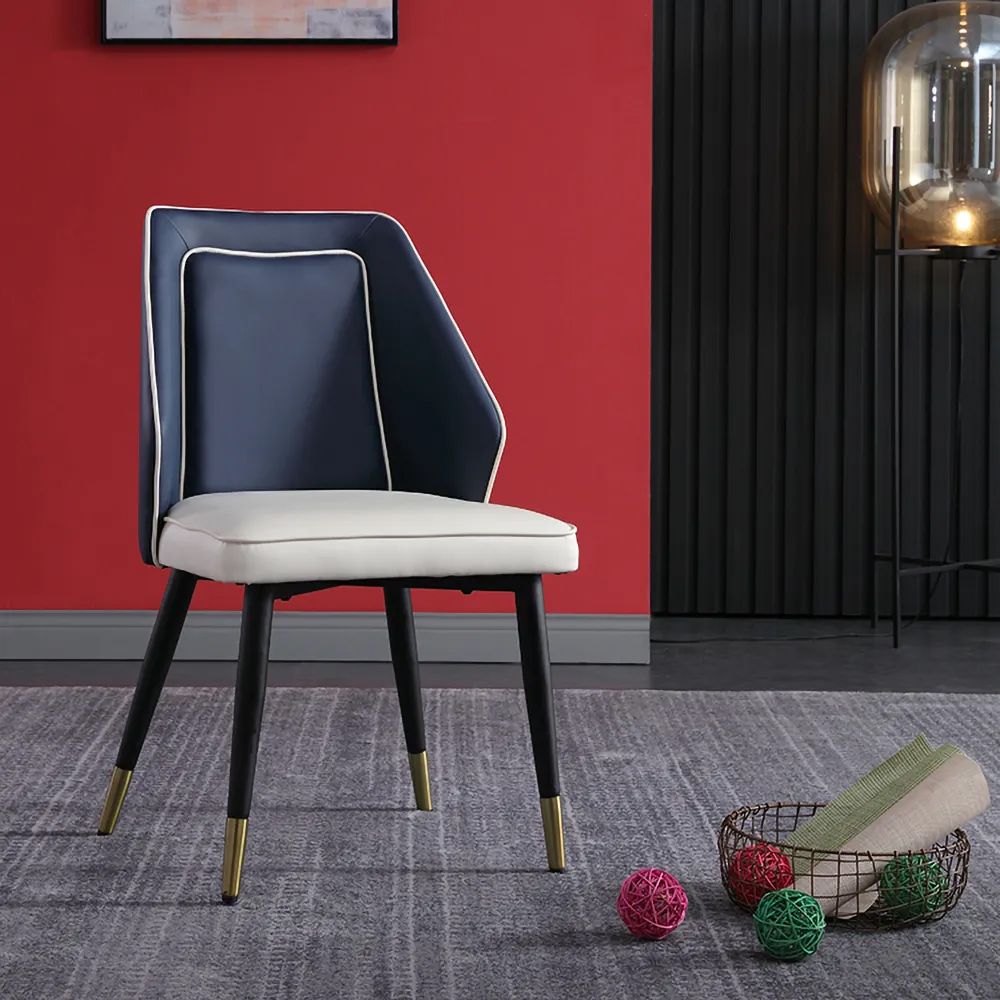 Blue Upholstered Dining Chair Set of 2 PU Leather Chair