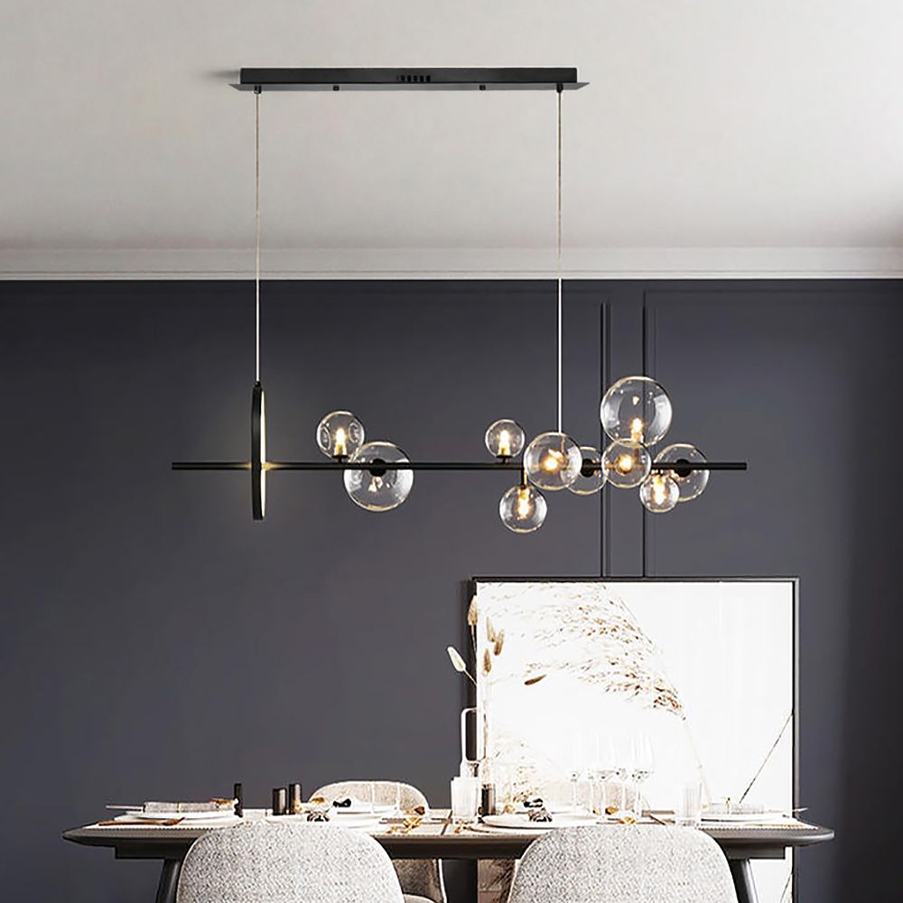 Modern Minimalist 10Light Glass Globe Shade Kitchen Island Light in Black