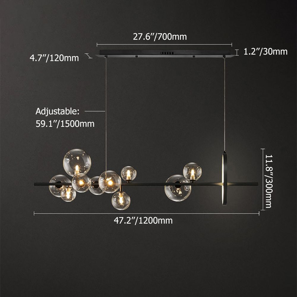Modern Minimalist 10Light Glass Globe Shade Kitchen Island Light in Black