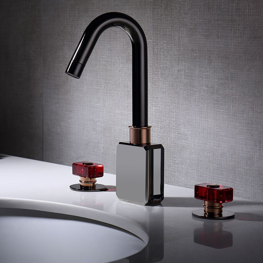 Gunmetal Bathroom Widespread Sink Faucet Double Glass Handle Solid Brass