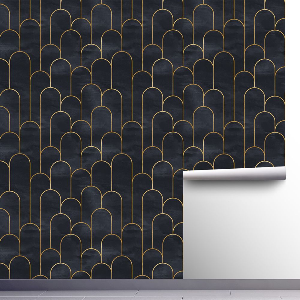 17.7'' x 118.1" Vintage Arch Line in Gold&Black Peel and Stick