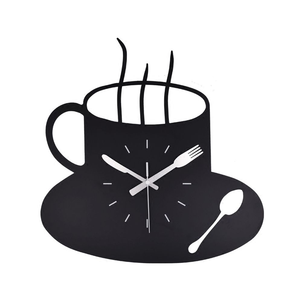 Creative Coffee Cup Metal Wall Clock with Hollowout Clock Face